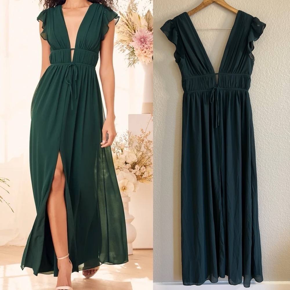 NWOT I'm All Yours Emerald Green Ruffled Maxi Dress